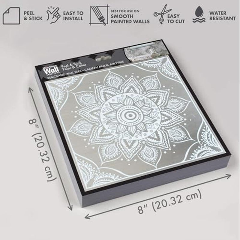 Main Street 24-Pack of 8 x 8"" Wallpaper Tiles for Kitchen Backsplash in White Mandala Design. Peel and Stick Paper Tile. Renter Friendly Backsplash. Self Stick Paper Wall Tiles for Your Home - Image 2